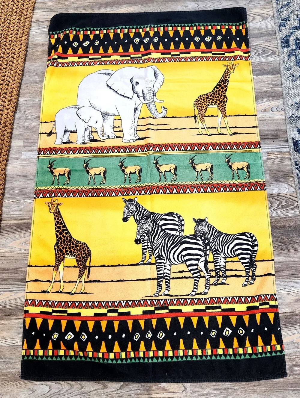 Vintage 90s Hilasal Serengetti African Beach Towel 61x36 Inch Cotton Colorful